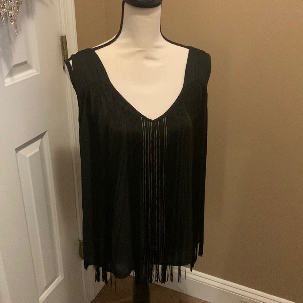 Black fringe top Red Saks Fifth Avenue